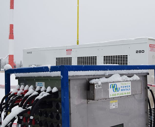Temporary Power Equipment on a Snowy Day